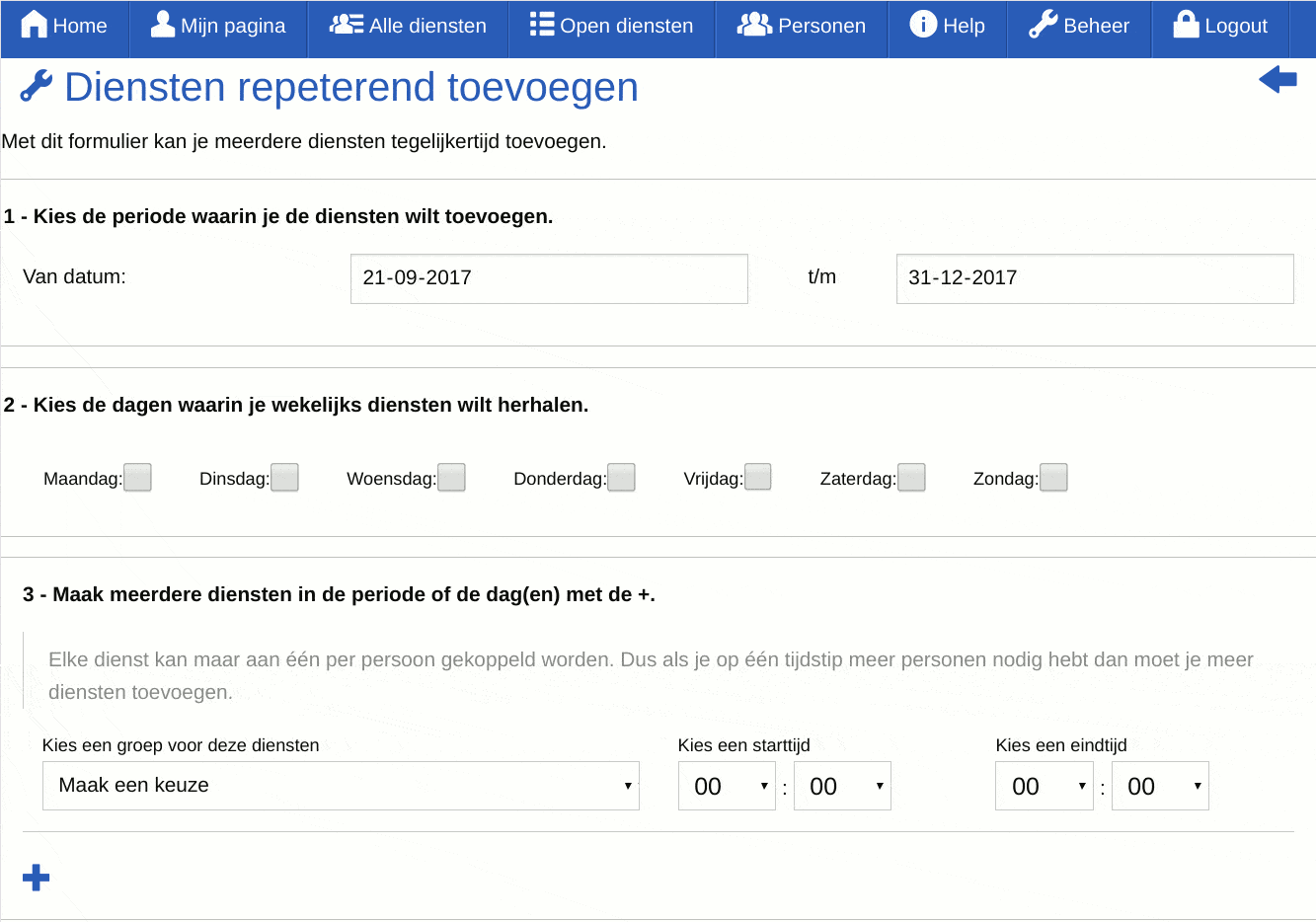 Screenshot - beheerder - Diensten repeterend toevoegen