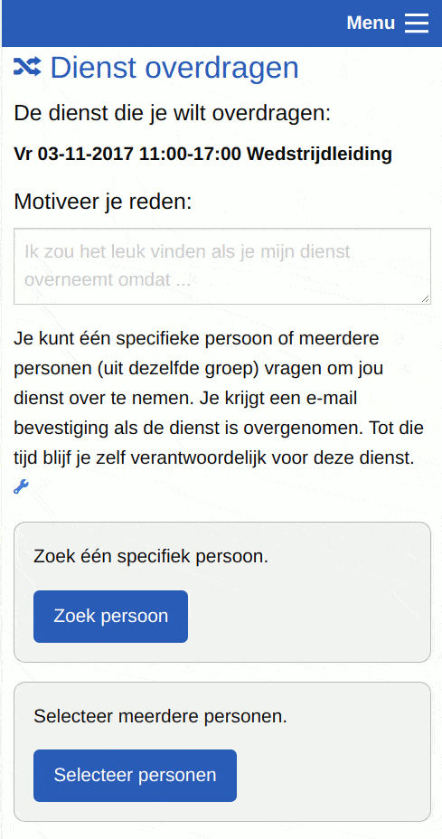 Screenshot - Dienst overdragen