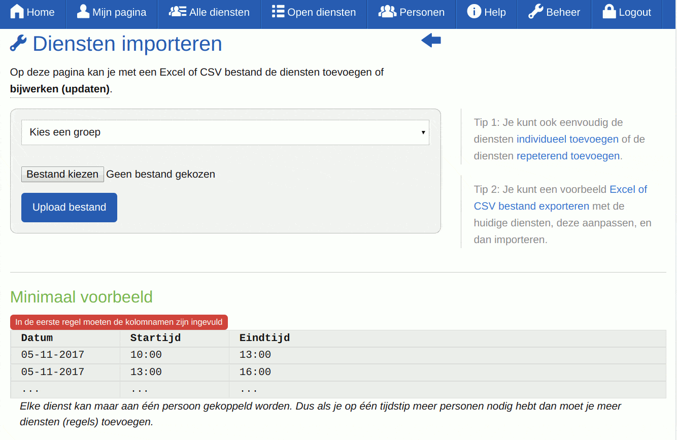 Screenshot - beheerder - Diensten importeren