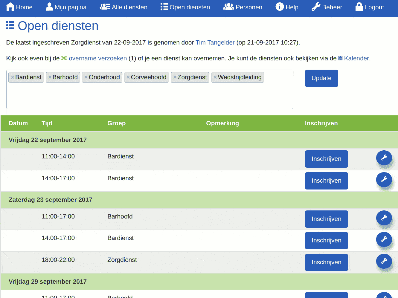 Screenshot - Open diensten